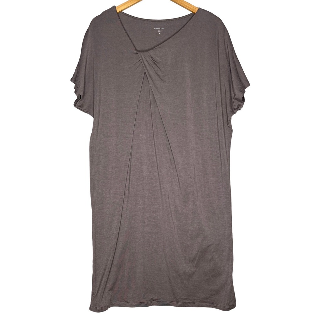 Garnet Hill Brown TENCEL Twist Front Midi Dress Womens M Dolman Sleeve Stretch